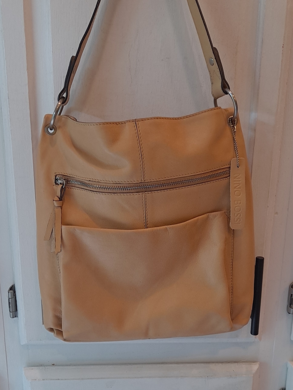 Nino BOSSI Tan Smooth Lambskin Leather Slouchy Emelia Hobo Shoulder Bag